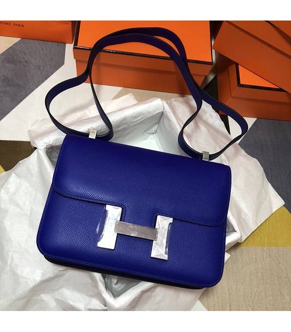 Hermes Constance 18cm Mini Bag Electric Blue Original Palm Veins Leather Silver Metal