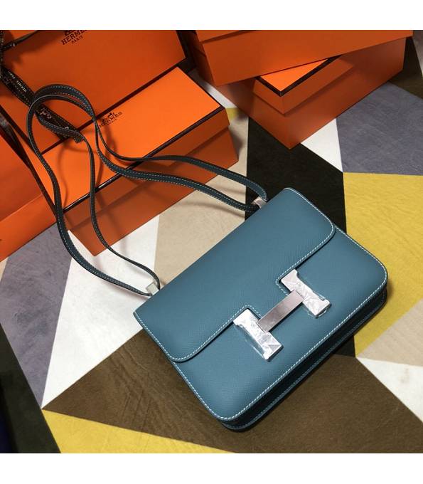 Hermes Constance 18cm Mini Bag Denim Blue Original Palm Veins Leather Silver Metal
