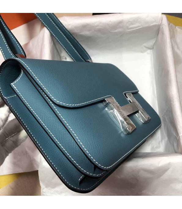 Hermes Constance 18cm Mini Bag Denim Blue Original Palm Veins Leather Silver Metal