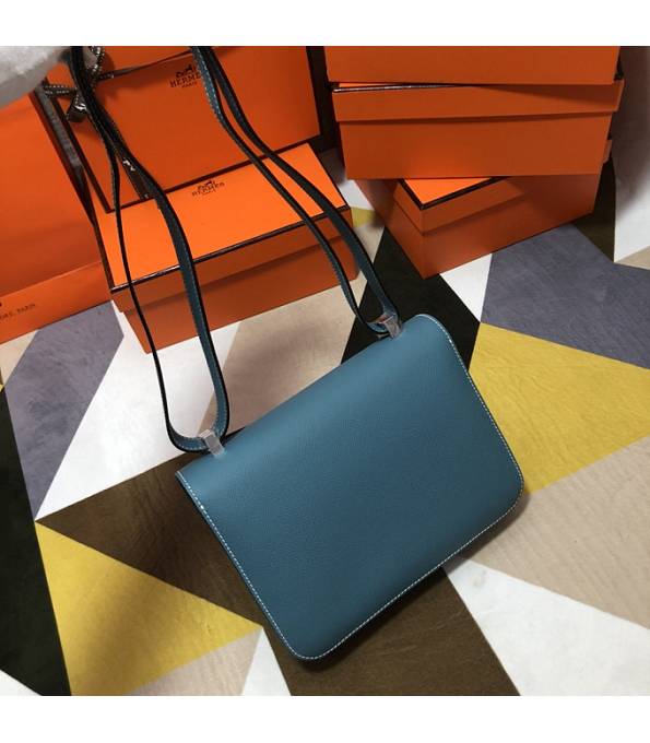 Hermes Constance 18cm Mini Bag Denim Blue Original Palm Veins Leather Silver Metal