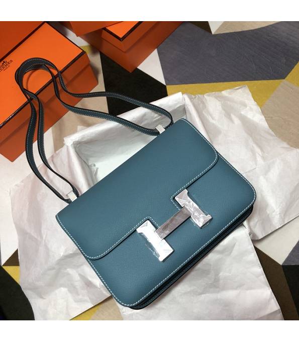 Hermes Constance 18cm Mini Bag Denim Blue Original Palm Veins Leather Silver Metal