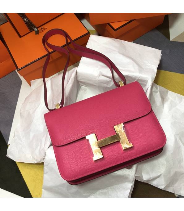 Hermes Constance 18cm Mini Bag Rose Red Original Palm Veins Leather Golden Metal