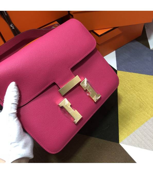 Hermes Constance 18cm Mini Bag Rose Red Original Palm Veins Leather Golden Metal