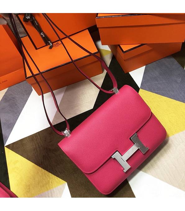 Hermes Constance 18cm Mini Bag Rose Red Original Palm Veins Leather Silver Metal