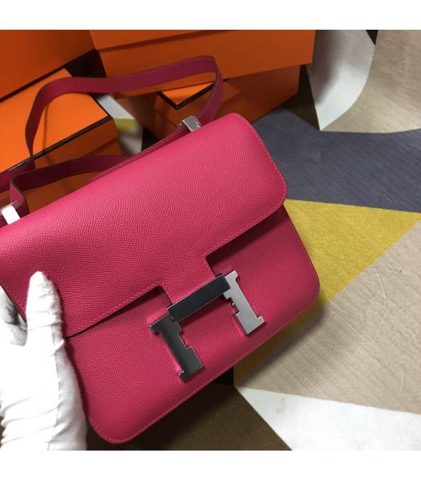 Hermes Constance 18cm Mini Bag Rose Red Original Palm Veins Leather Silver Metal