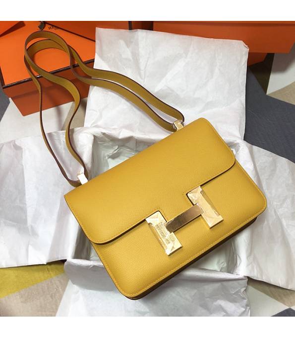 Hermes Constance 18cm Mini Bag Amber Yellow Original Palm Veins Leather Golden Metal