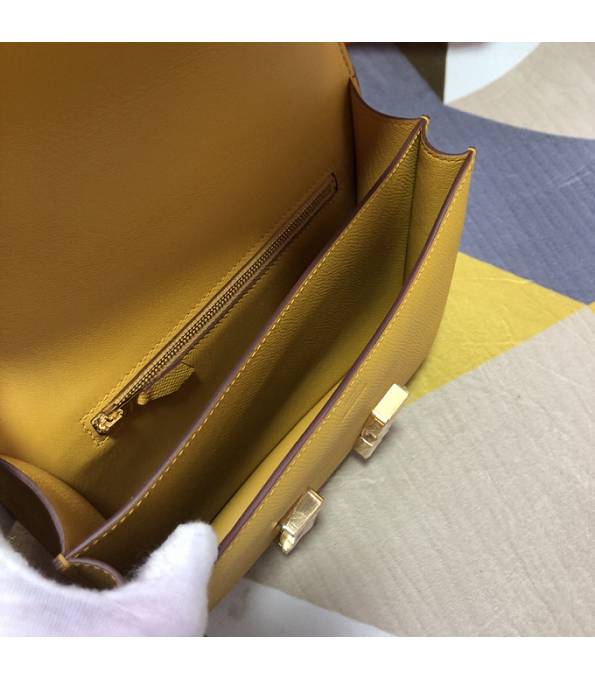 Hermes Constance 18cm Mini Bag Amber Yellow Original Palm Veins Leather Golden Metal