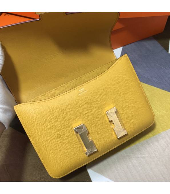 Hermes Constance 18cm Mini Bag Amber Yellow Original Palm Veins Leather Golden Metal