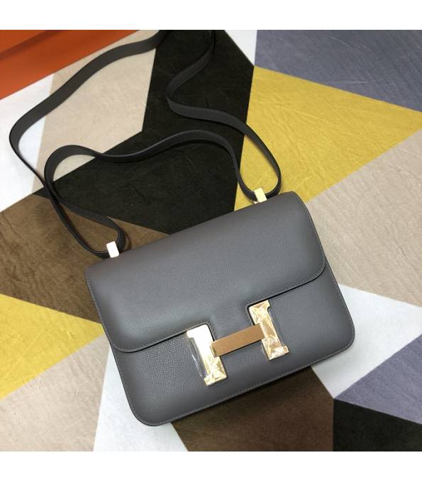 Hermes Constance 18cm Mini Bag Etain Grey Original Palm Veins Leather Golden Metal