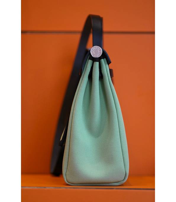 Hermes Herbag Apple Green Canvas With Black Original Leather 31 Zip Tote Handbag