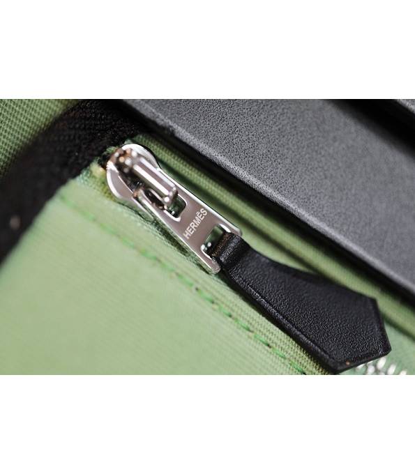Hermes Herbag Apple Green Canvas With Black Original Leather 31 Zip Tote Handbag