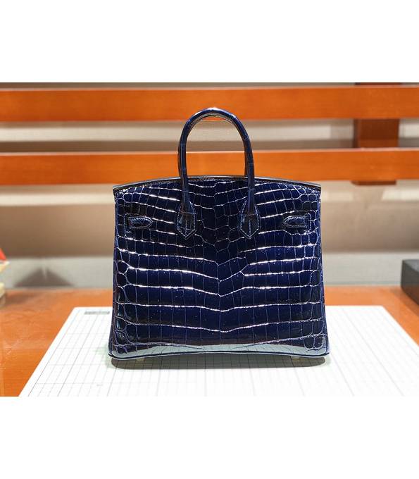 Hermes Birkin 25cm Bag Dark Blue Real Croc Leather Golden Metal