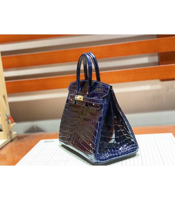 Hermes Birkin 25cm Bag Dark Blue Real Croc Leather Golden Metal