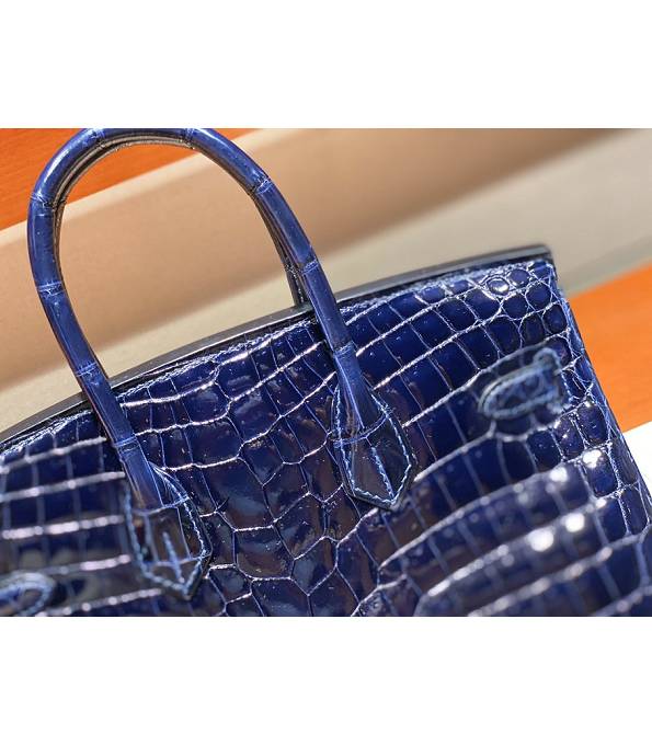Hermes Birkin 25cm Bag Dark Blue Real Croc Leather Golden Metal