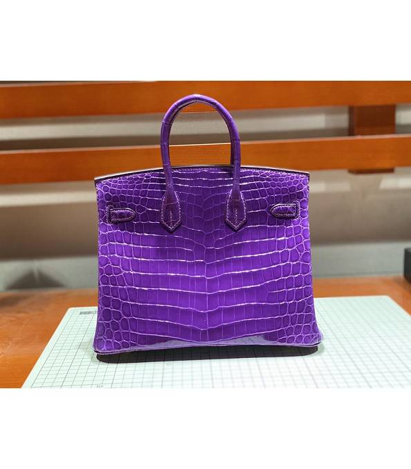 Hermes Birkin 25cm Bag Purple Real Croc Leather Golden Metal