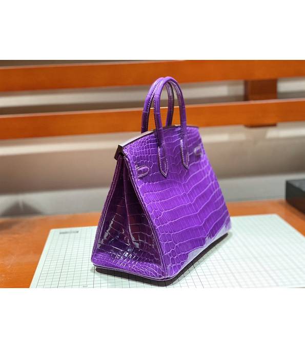 Hermes Birkin 25cm Bag Purple Real Croc Leather Golden Metal