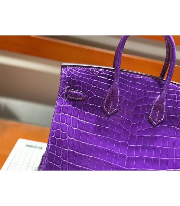 Hermes Birkin 25cm Bag Purple Real Croc Leather Golden Metal