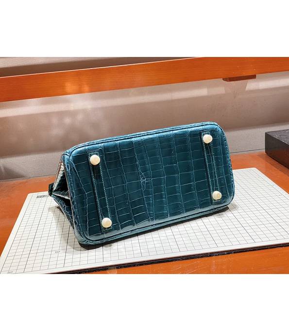 Hermes Birkin 25cm Bag Peacock Blue Real Croc Leather Golden Metal