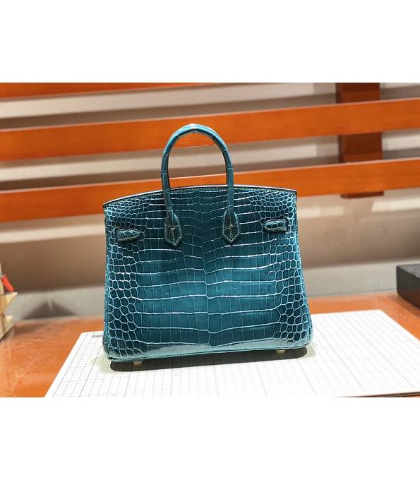 Hermes Birkin 25cm Bag Peacock Blue Real Croc Leather Golden Metal