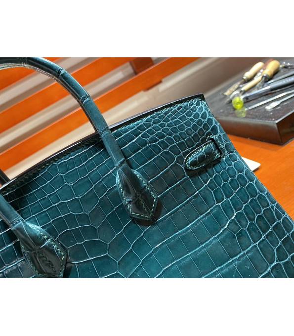 Hermes Birkin 25cm Bag Peacock Blue Real Croc Leather Golden Metal