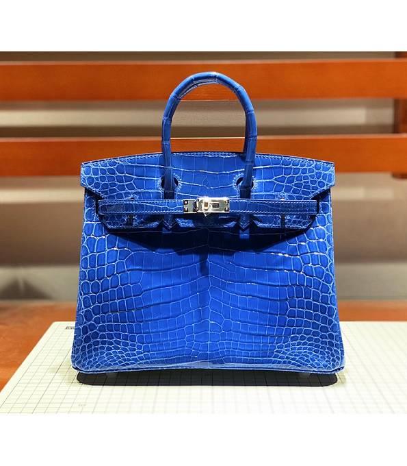 Hermes Birkin 25cm Bag Electric Blue Real Croc Leather Silver Metal