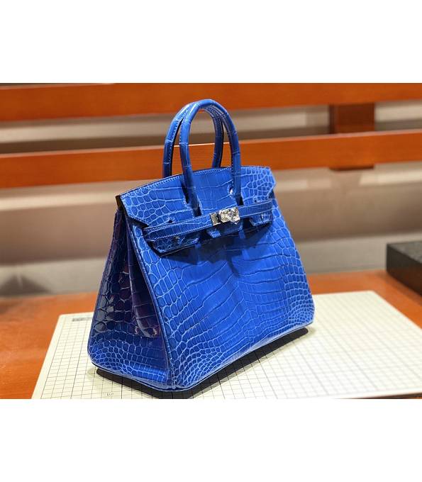 Hermes Birkin 25cm Bag Electric Blue Real Croc Leather Silver Metal