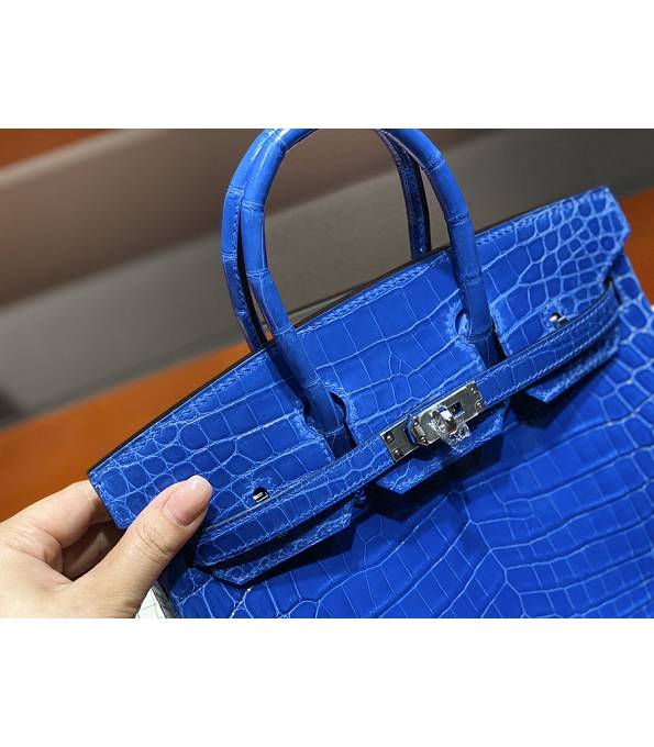 Hermes Birkin 25cm Bag Electric Blue Real Croc Leather Silver Metal