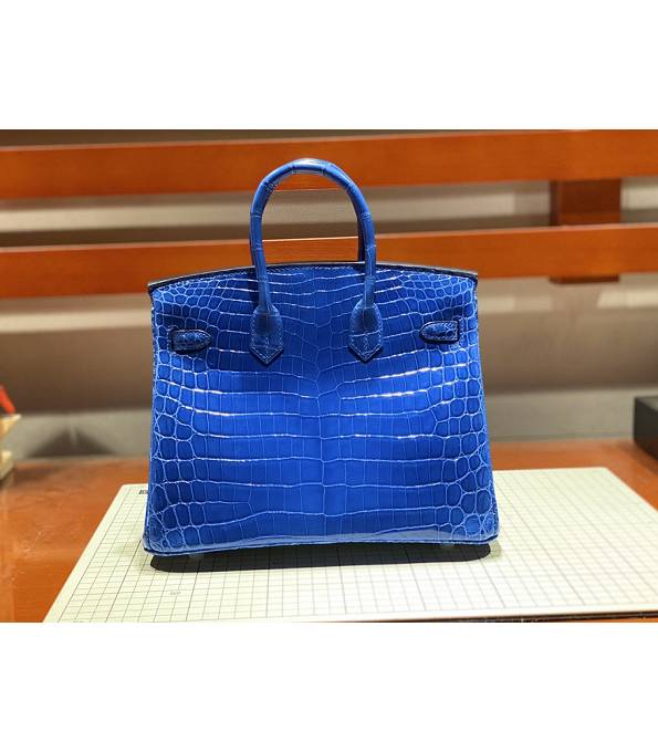Hermes Birkin 25cm Bag Electric Blue Real Croc Leather Silver Metal