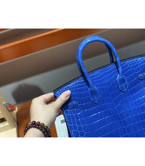 Hermes Birkin 25cm Bag Electric Blue Real Croc Leather Silver Metal