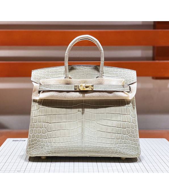 Hermes Birkin 25cm Bag Light Apricot Real Croc Leather Golden Metal