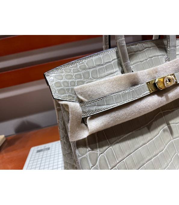 Hermes Birkin 25cm Bag Light Apricot Real Croc Leather Golden Metal