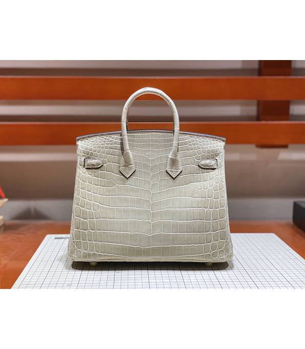 Hermes Birkin 25cm Bag Light Apricot Real Croc Leather Golden Metal