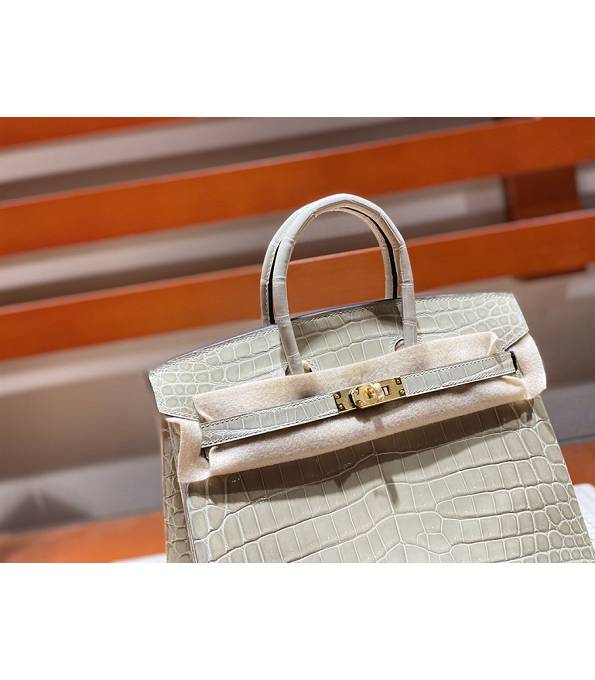Hermes Birkin 25cm Bag Light Apricot Real Croc Leather Golden Metal
