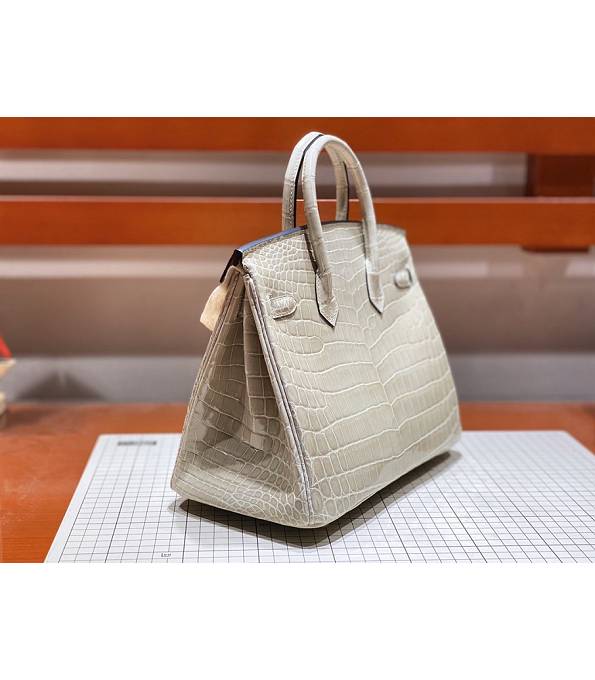 Hermes Birkin 25cm Bag Light Apricot Real Croc Leather Golden Metal