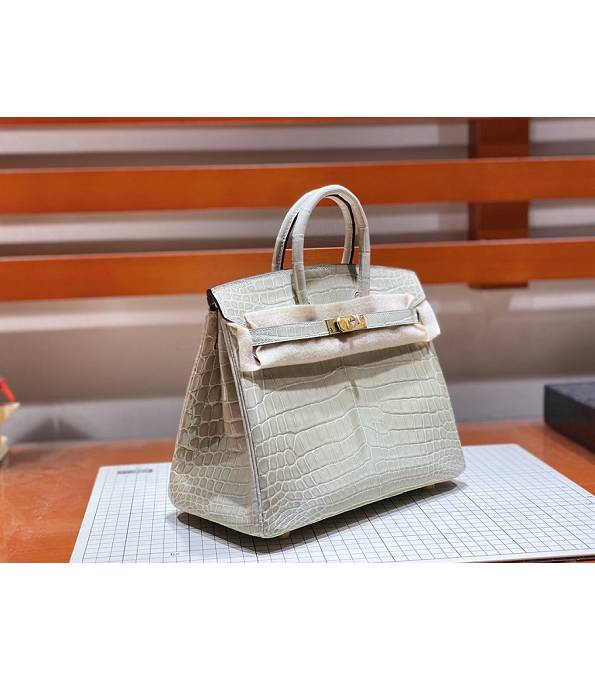 Hermes Birkin 25cm Bag Light Apricot Real Croc Leather Golden Metal