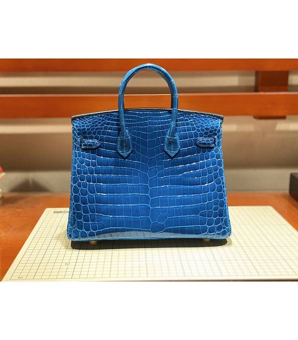 Hermes Birkin 25cm Bag Hydra Blue Real Croc Leather Golden Metal