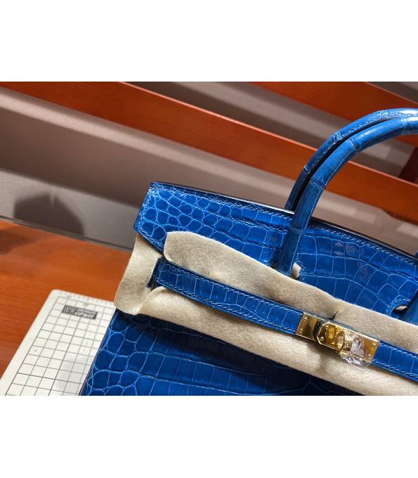 Hermes Birkin 25cm Bag Hydra Blue Real Croc Leather Golden Metal