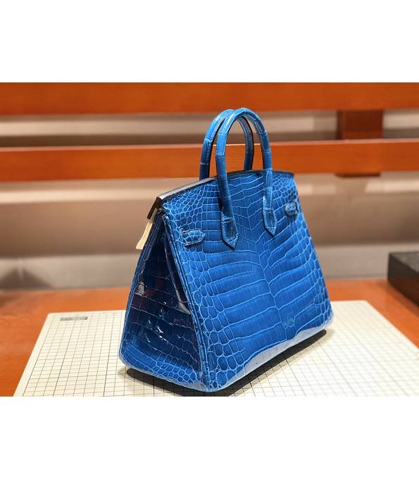 Hermes Birkin 25cm Bag Hydra Blue Real Croc Leather Golden Metal