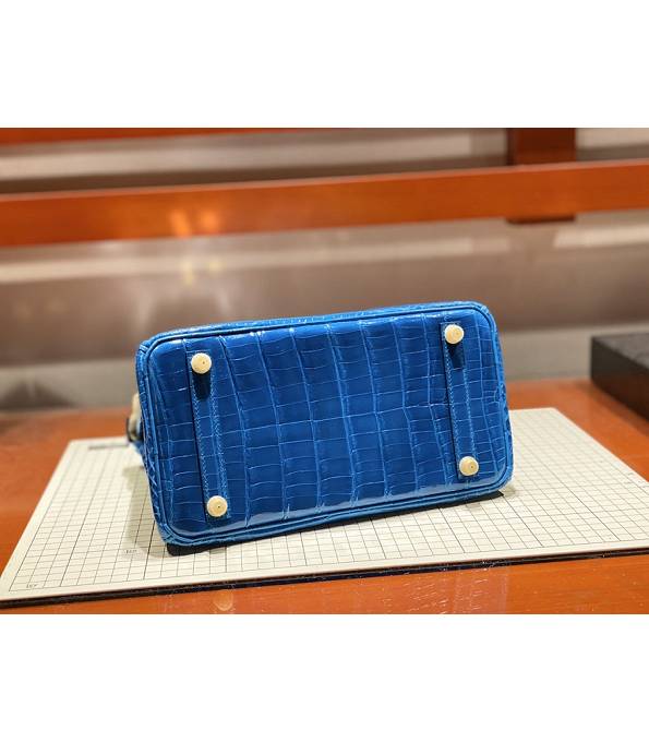 Hermes Birkin 25cm Bag Hydra Blue Real Croc Leather Golden Metal