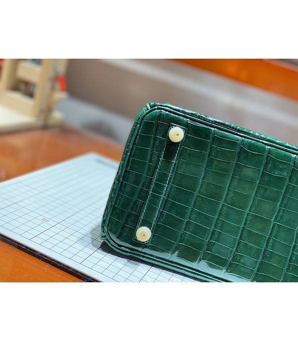 Hermes Birkin 25cm Bag Dark Green Real Croc Leather Golden Metal