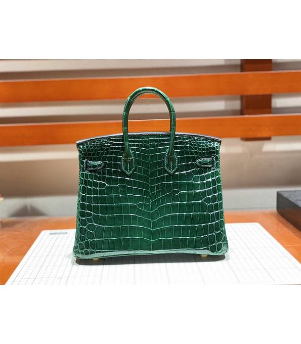 Hermes Birkin 25cm Bag Dark Green Real Croc Leather Golden Metal