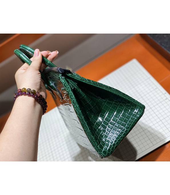 Hermes Birkin 25cm Bag Dark Green Real Croc Leather Golden Metal