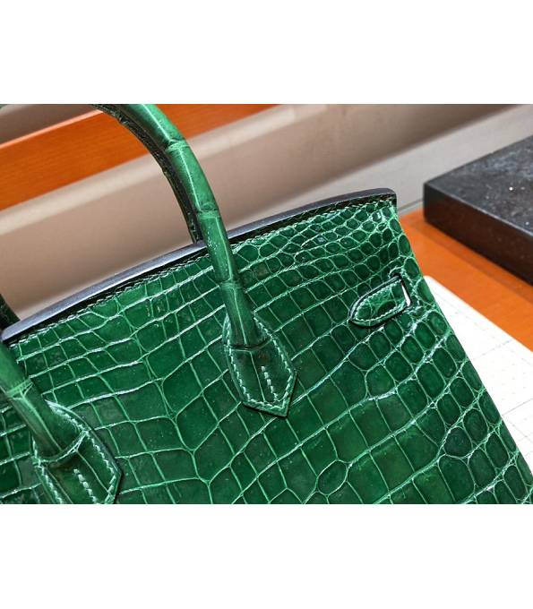Hermes Birkin 25cm Bag Dark Green Real Croc Leather Golden Metal