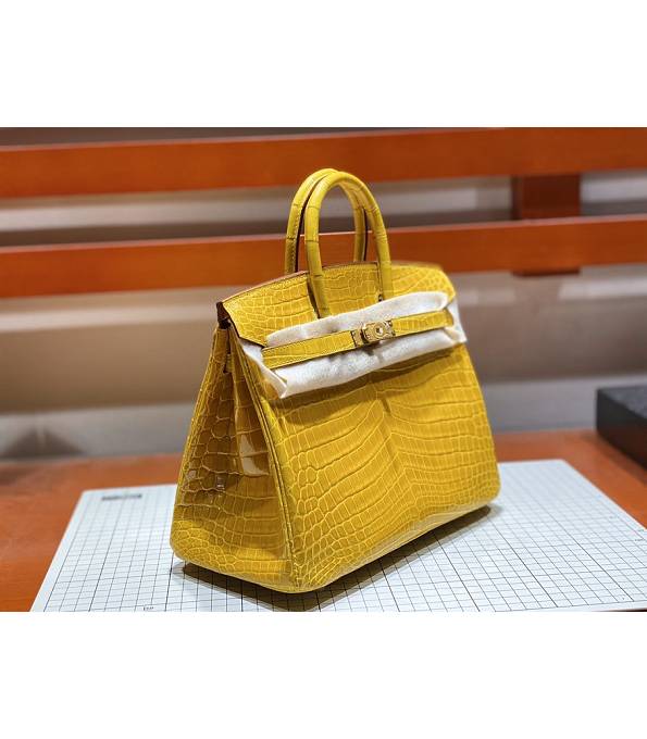 Hermes Birkin 25cm Bag Amber Yellow Real Croc Leather Golden Metal