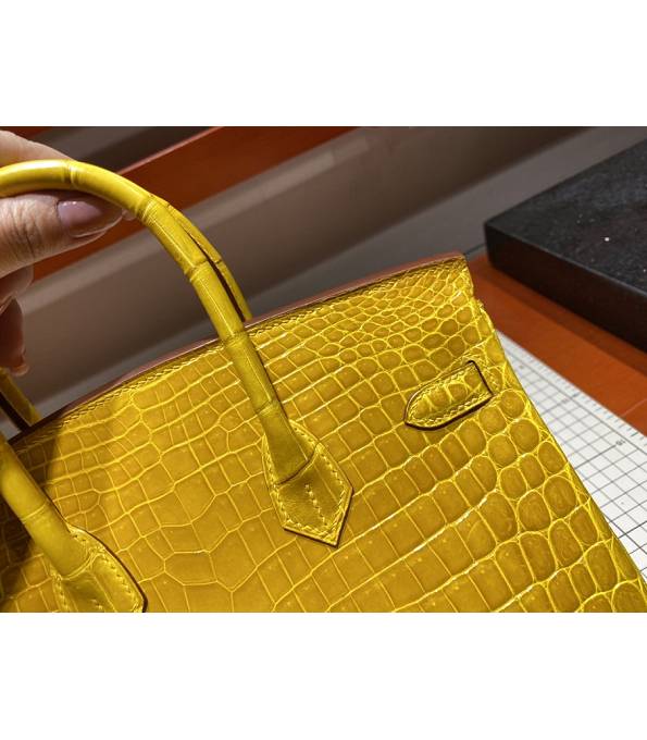 Hermes Birkin 25cm Bag Amber Yellow Real Croc Leather Golden Metal