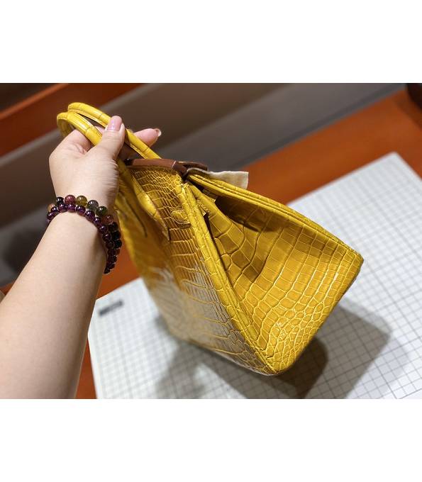 Hermes Birkin 25cm Bag Amber Yellow Real Croc Leather Golden Metal