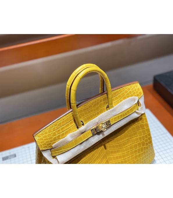Hermes Birkin 25cm Bag Amber Yellow Real Croc Leather Golden Metal