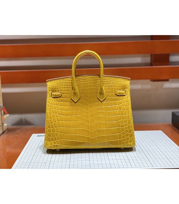 Hermes Birkin 25cm Bag Amber Yellow Real Croc Leather Golden Metal