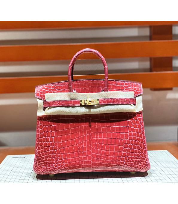 Hermes Birkin 25cm Bag Peach Real Croc Leather Golden Metal