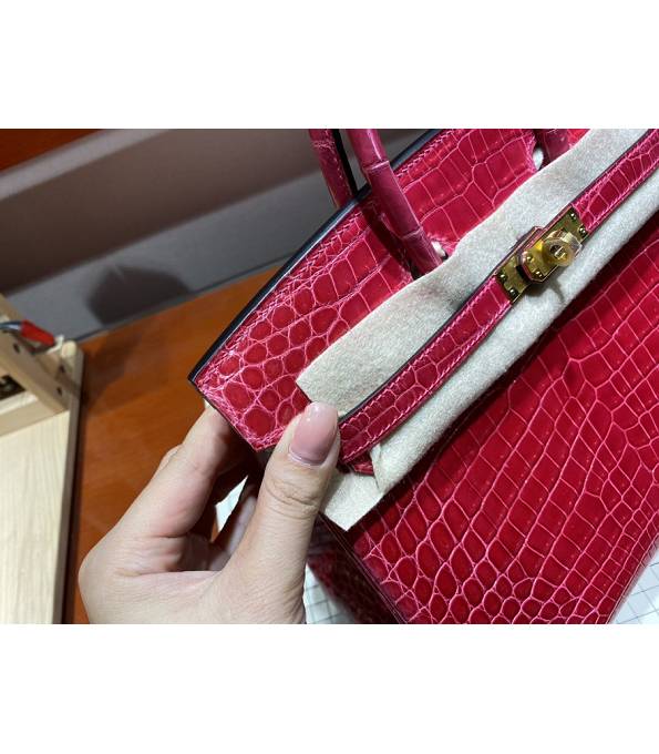 Hermes Birkin 25cm Bag Peach Real Croc Leather Golden Metal